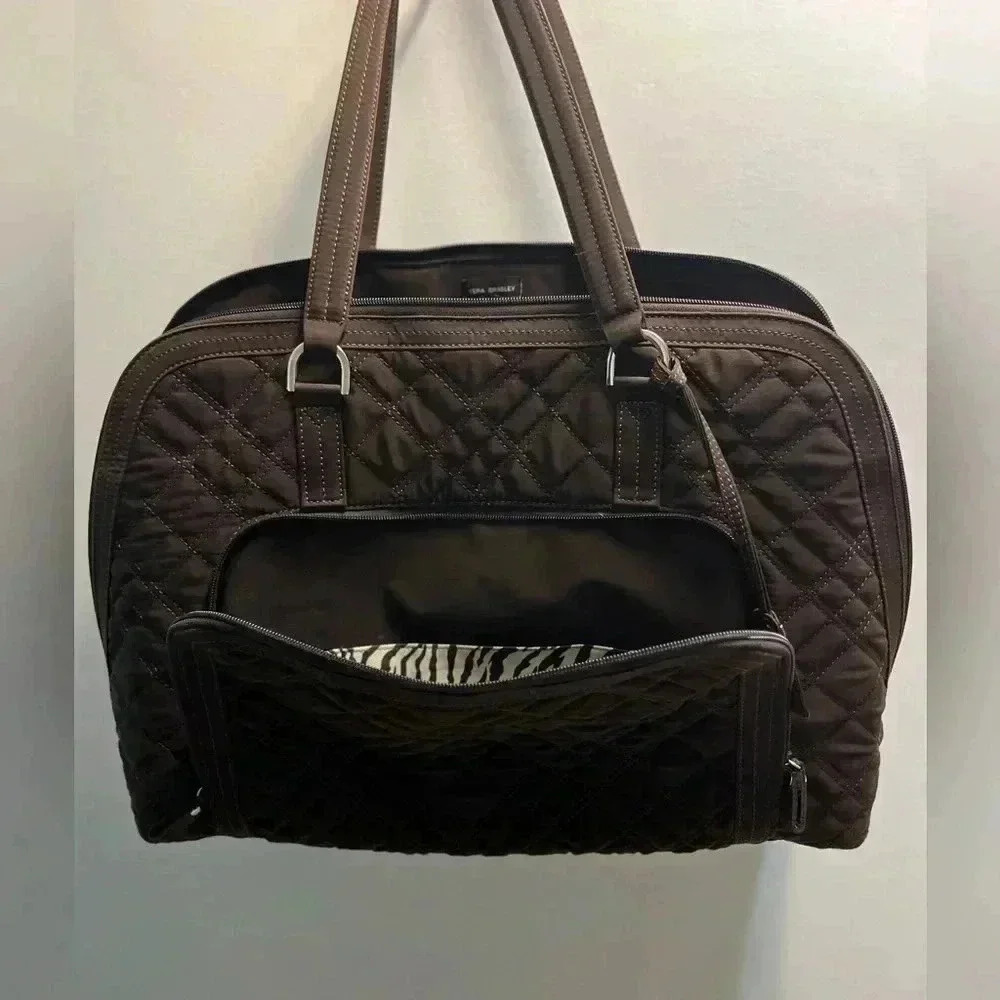 VERA BRADLEY Espresso Brown Microfiber Quilted Laptop Tote - Picture 9 of 12